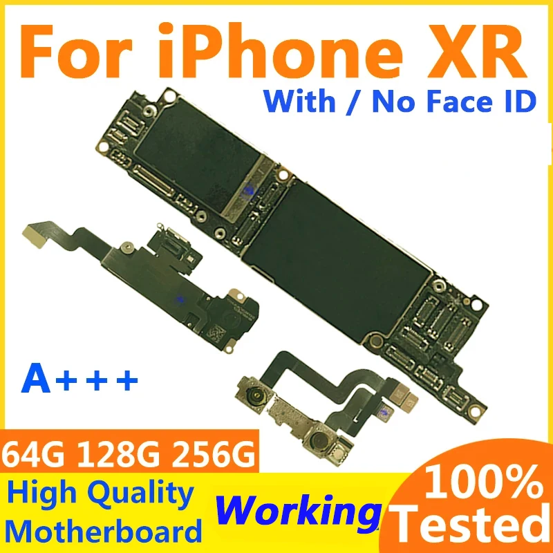 Unlocked Motherboard for iphone xr, 100% Wokring Main Board, With Face ID, Full Chips, IOS System, A+ Clean iCloud 64GB 128GB