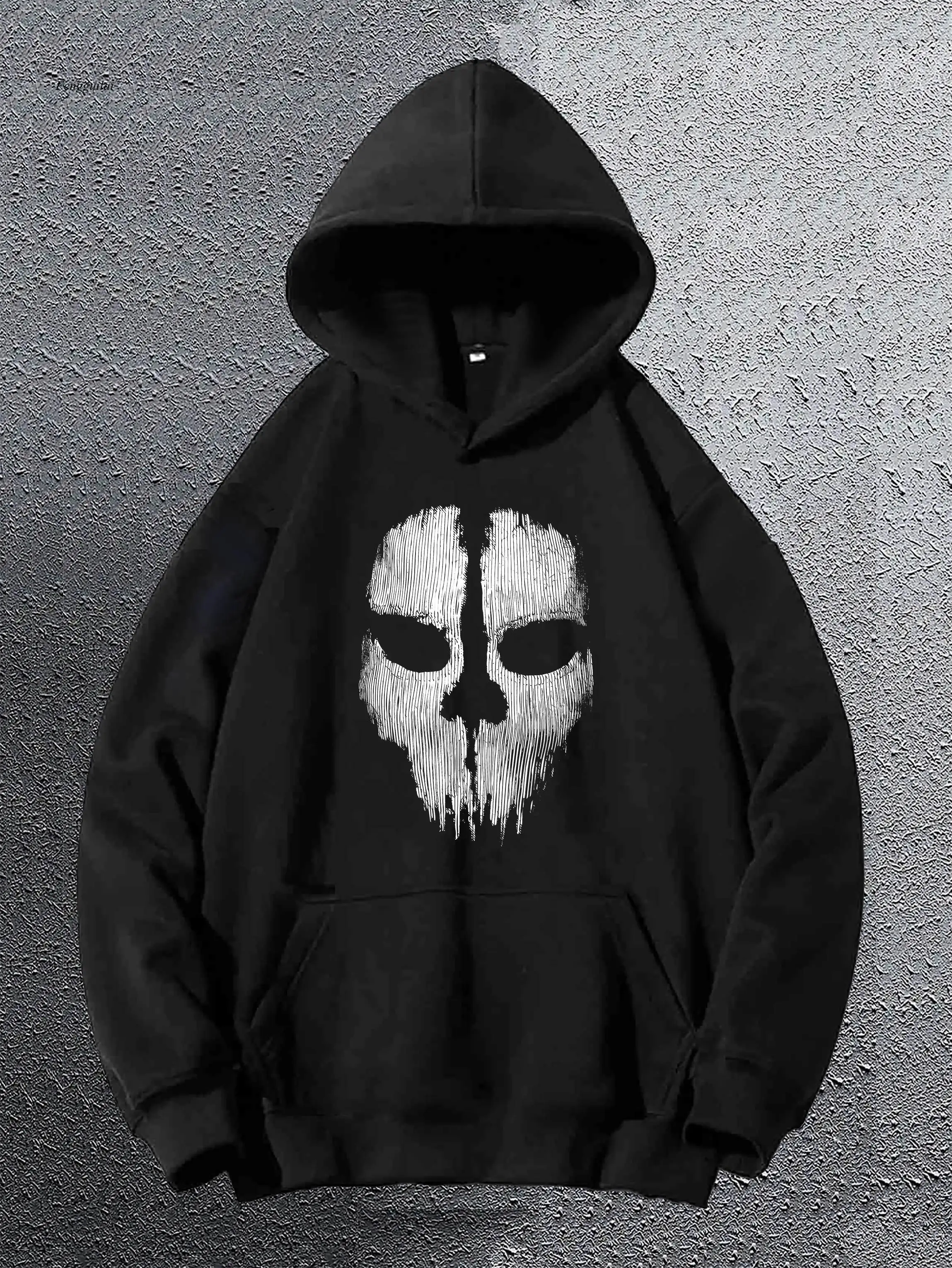 Sweat à capuche imprimé crâne, sweats à capuche cool pour hommes, pull décontracté avec poche kangourou pour l'hiver et l'automne