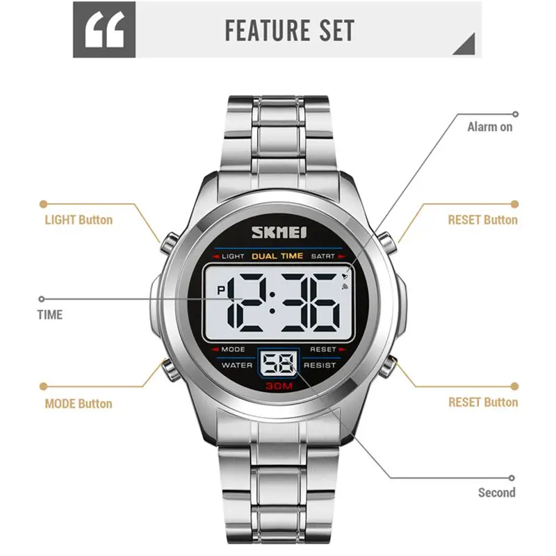 SKMEI duplo tempo cronómetro cronometragem data despertador semana luz noturna hora completa sistema 24 horas contagem regressiva movimento eletrônico atmosférica de alto nível clássico impermeável 30 metros 2127