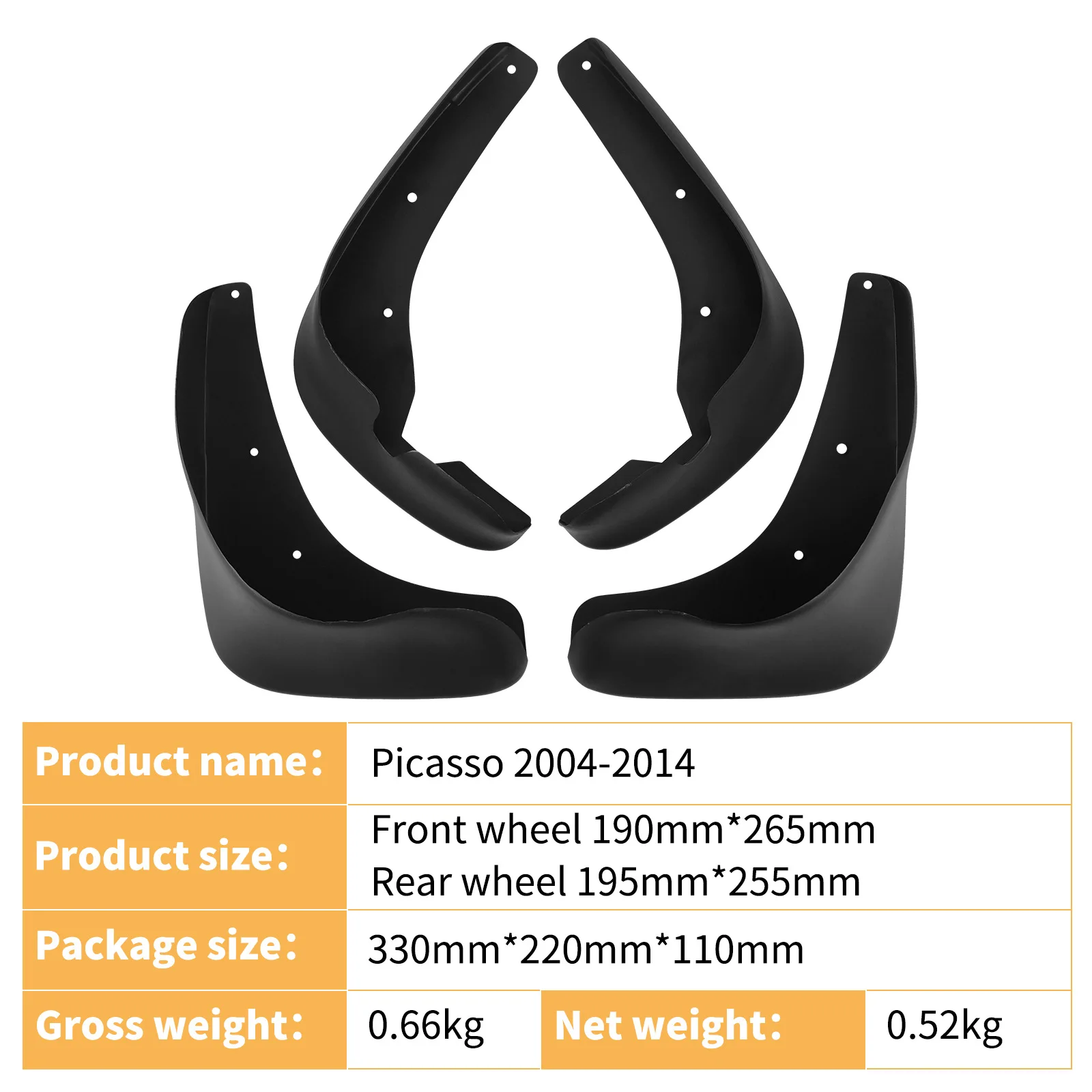 For Citroen Picasso 2004-2014 car mudguard modification,Mudflaps Front Rear Flares Splash Guards Cover Car Accessorie - Image 2