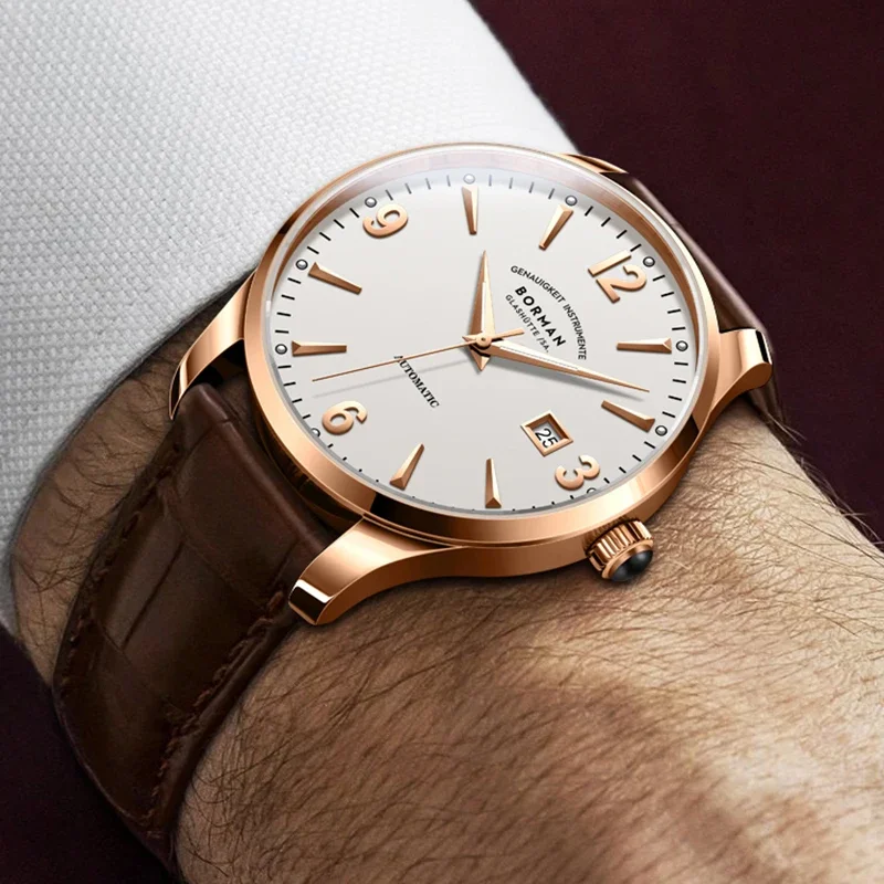 BORMAN BM3819 Orologio Nuovo 41 Uomini di Lusso Meccanici Automatici Orologi da Uomo Cristallo di Zaffiro 50M Impermeabile Lancette Luminose Orologi