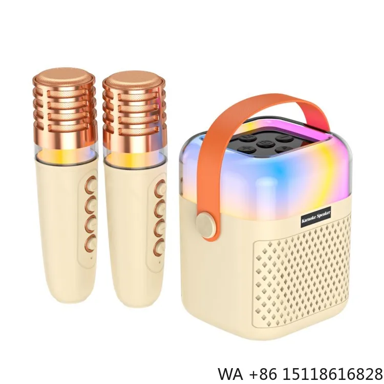 Karaoke Machine with 2 Wireless Microphones BT Microphone and Speaker KTV Set with RGB Lighting Effect 3D Sound Charging
