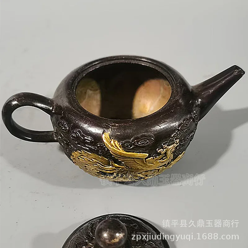 Antique Collectibles: Gilt , Teapot, Wine , Small Bronze Flask, Dragon and Phoenix D