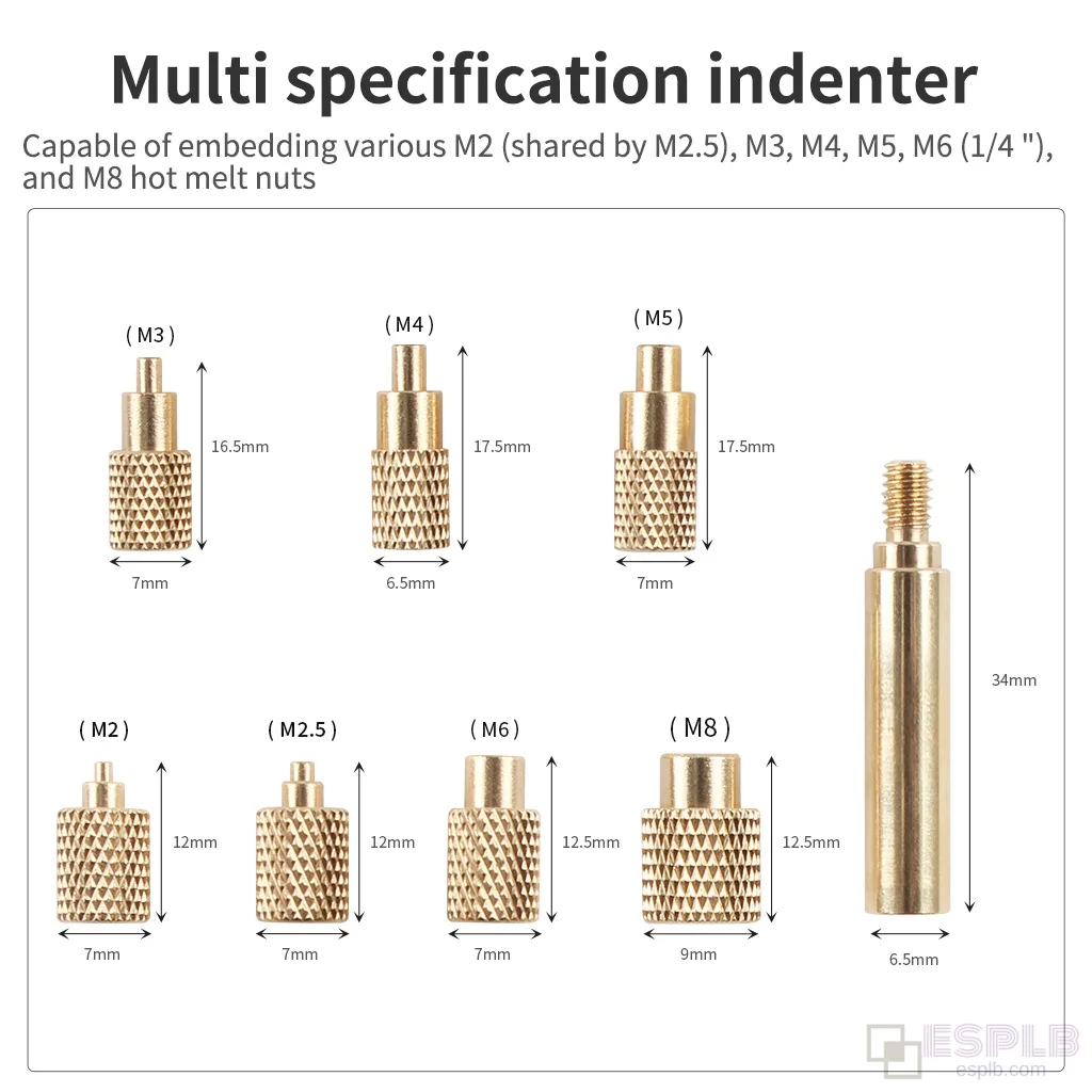 TS100 TS101 Adapter & Tips M2-M8 Heat Insert Nut Iron Tip Metal Hot Melt Nut Insertion for Standard 936 Soldering Iron Heads