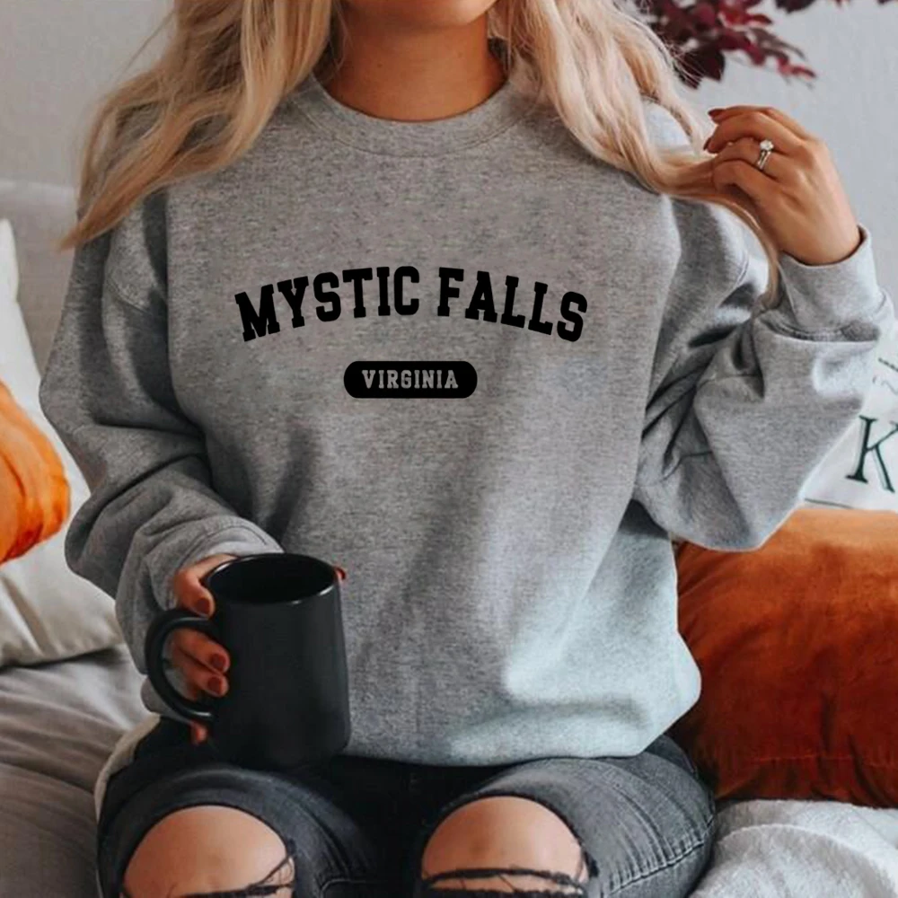 Mystic Falls Virginia Sweatshirt Vampire Fan Gift Women Graphic Hoodie Long Sleeve Pullover Sweatshirts Streetwear Hoodies Top