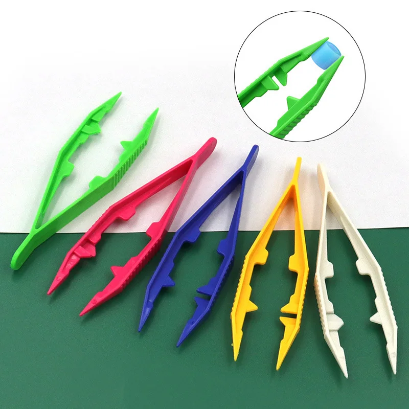 Plastic Tweezers for Kids, Small Disposable Tweezers, Medical Repair Tools, Crafts Clips, Random Color, 10 PCs