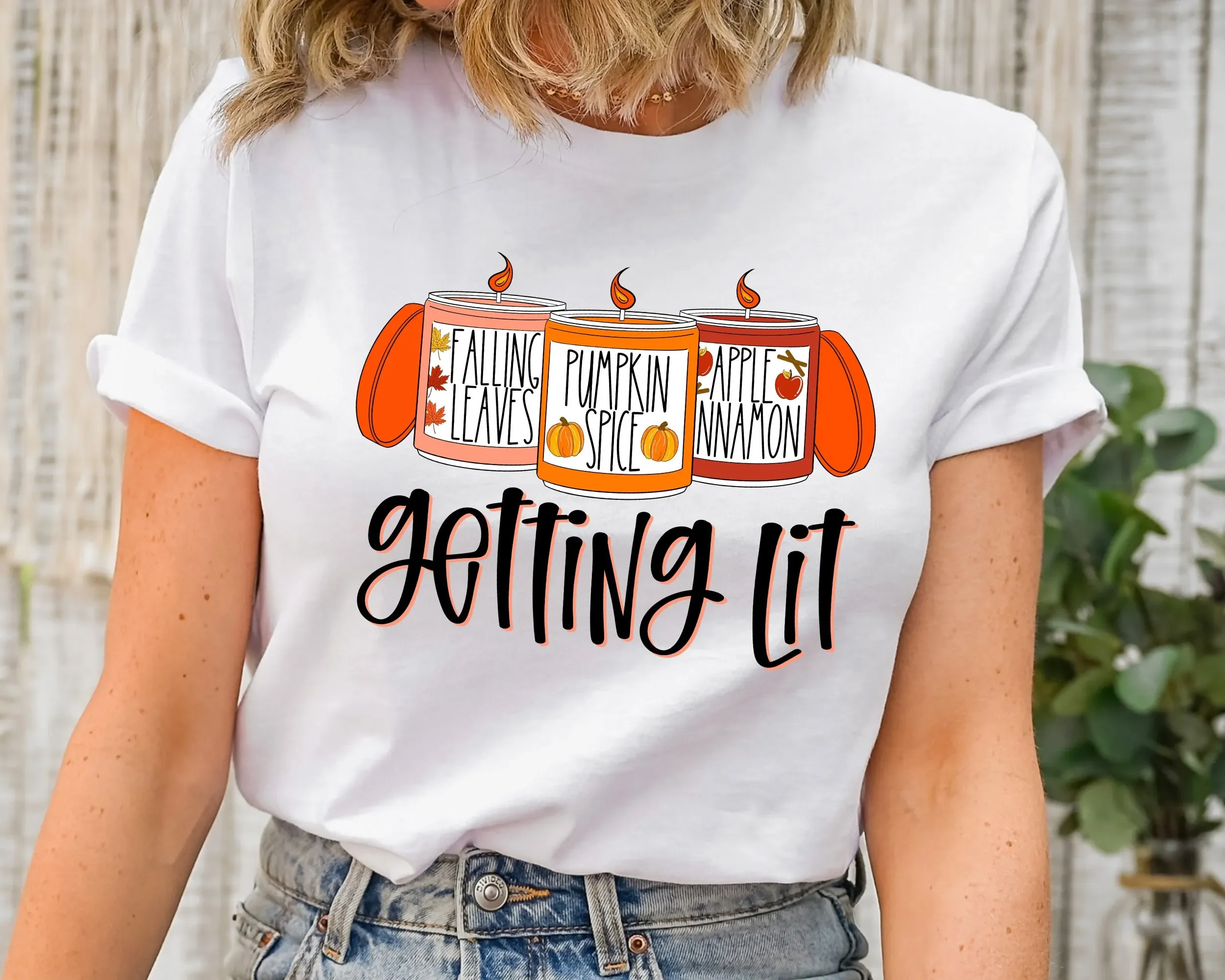 Getting Lit Fall T Shirt Pumpkin Candles Outfit Bachelorette Party Thanksgiving