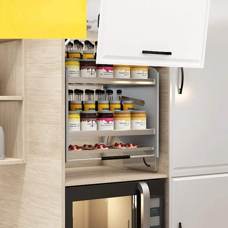 #High cabinet lift basket drop-down kitchen cabinet seasoning basket stainless steel pull basket