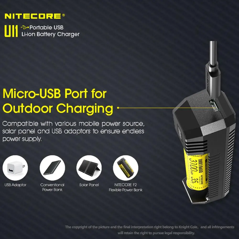 Original NITECORE UI1 UI2 Flexible Portable Power Bank USB Intelligent Lithium Battery Charger For IMR Li-ion 18650 10440 14500