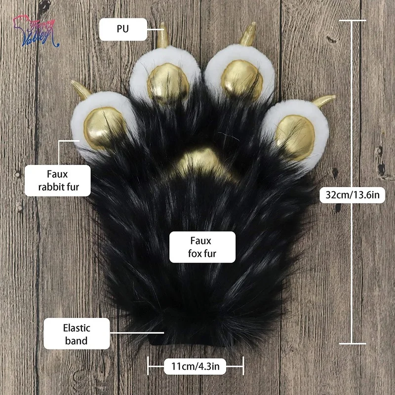 Black Furry Paws Gloves Costume Lion Bear Props Children Adult Stage Performance and Large Event Costumes