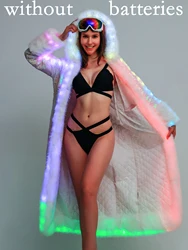 Vrouwen nepbontjas Hallowmas cosplay kostuums LED meerkleurige warme hoodiejas Glanzende LED-jas Light Up Party Dance overjas