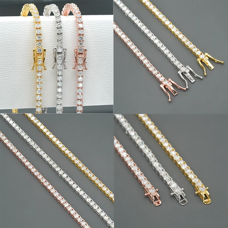 S925 Sterling Silver Moissanite Tennis Chain Hip Hop Bracelet 6.5mm 1CT Moissanite Casual Cool Male/Female Silver/Gold/Rose Gold