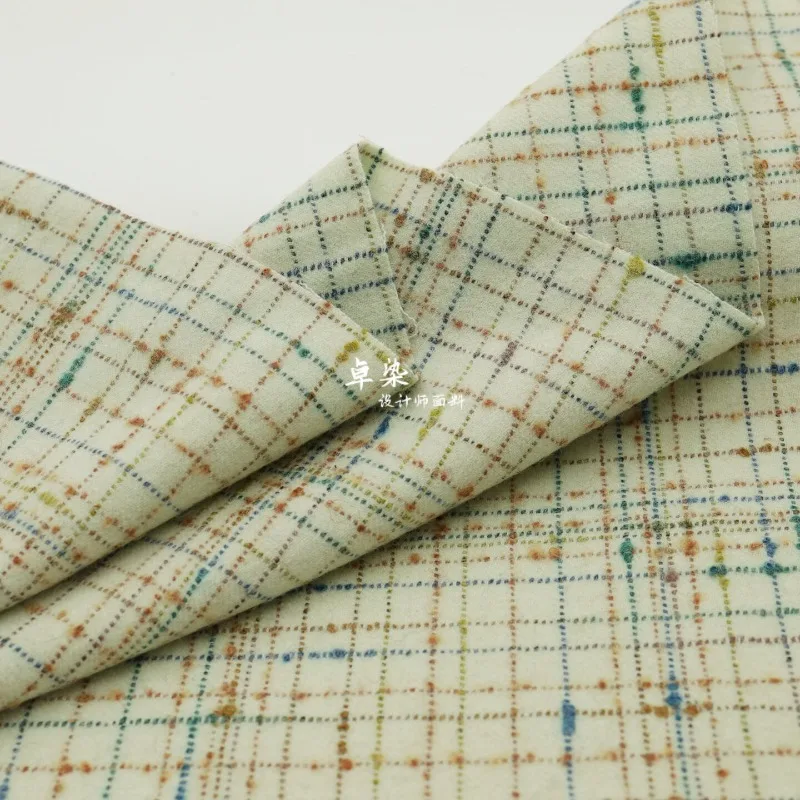Colorful Line Grid Small Fragrant Style Grid Coarse Woolen Fabric Autumn and Winter Set Coat Skirt Non Elastic Micro Tie Fabric