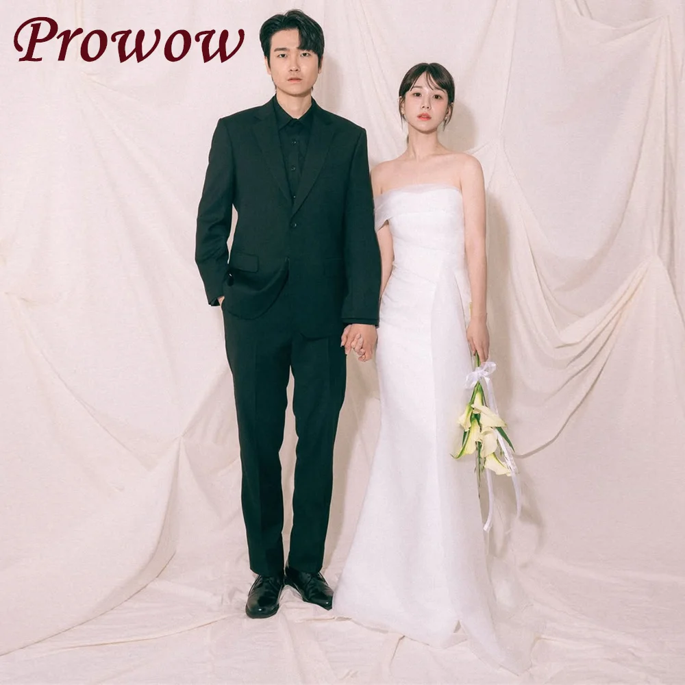 

Prowow Simple Mermaid Wedding Dress Pleats Silk Organza Floor Length Bridal Gown Customized 웨딩드레스 Korea Snapshots