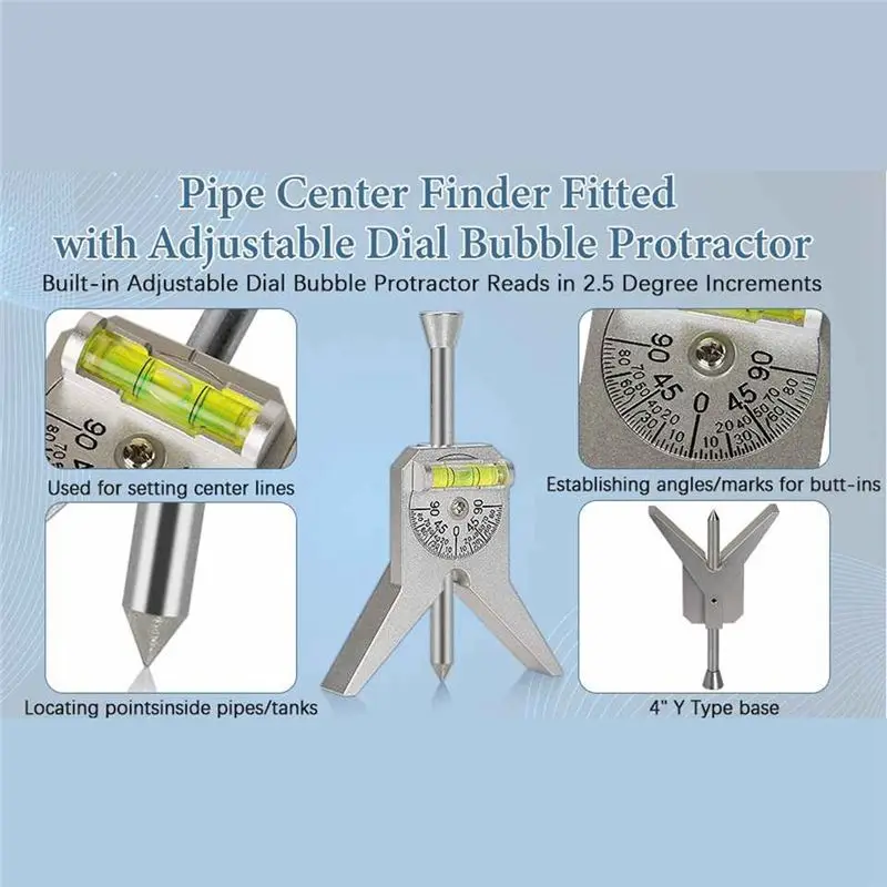 ABMO Pipe Center Finder With Centering Head For Measure Pipe Diameter Over 0.5Inch And Up Pipe Center Punch Level Easy To Use