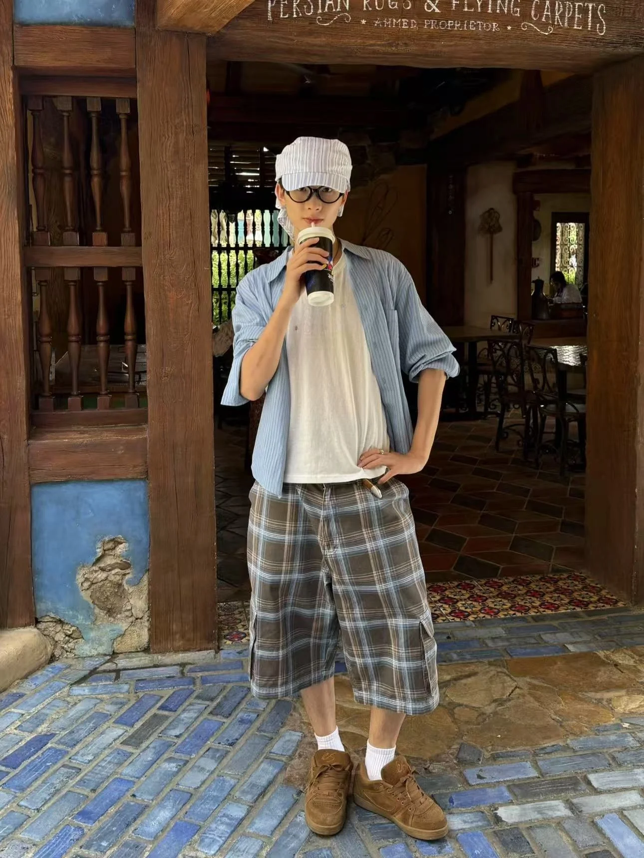 

American Retro Plaid Casual Pants Loose Straight Leg Wide Leg Seven-Foot Slimming orts for Men And Women Youthful Vitali ...