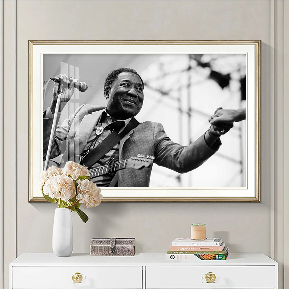 Muddy Waters Music Singer Poster Black and White Guitarist Wall Art Print Picture Canvas Painting Living Room Home Decor Gift