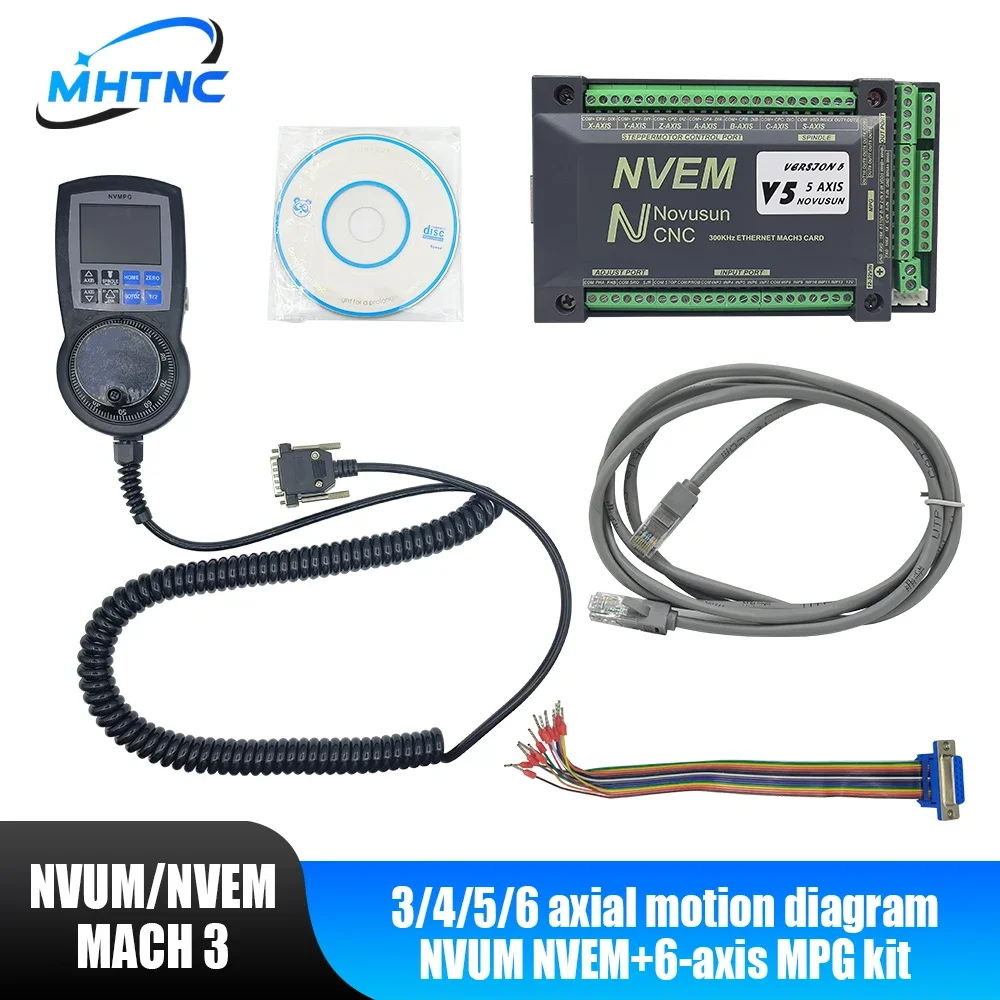 NVUM NVEM Mach3 Control Card Ethernet 200k Pulse Signal 3/ 4/5/6 Axis Cnc Controller + Digital Display Handwheel