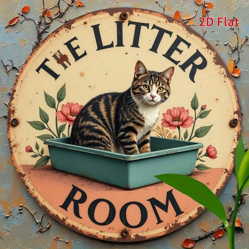 2D Retro Wooden Round Disc Cat Toilet Sign Hanging Decoration for Cat Lovers Home Cat Enclosure Gift Idea for Cat Enthusiasts