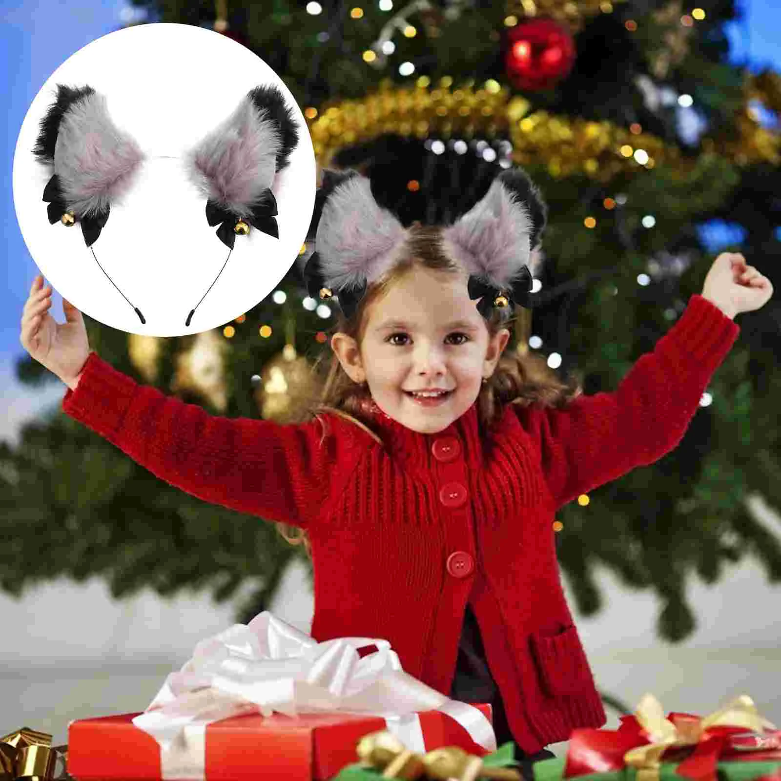 

Animal Furry Ears Hair Hoop Cat Bell Headband Christmas Headbands for Kids Baby