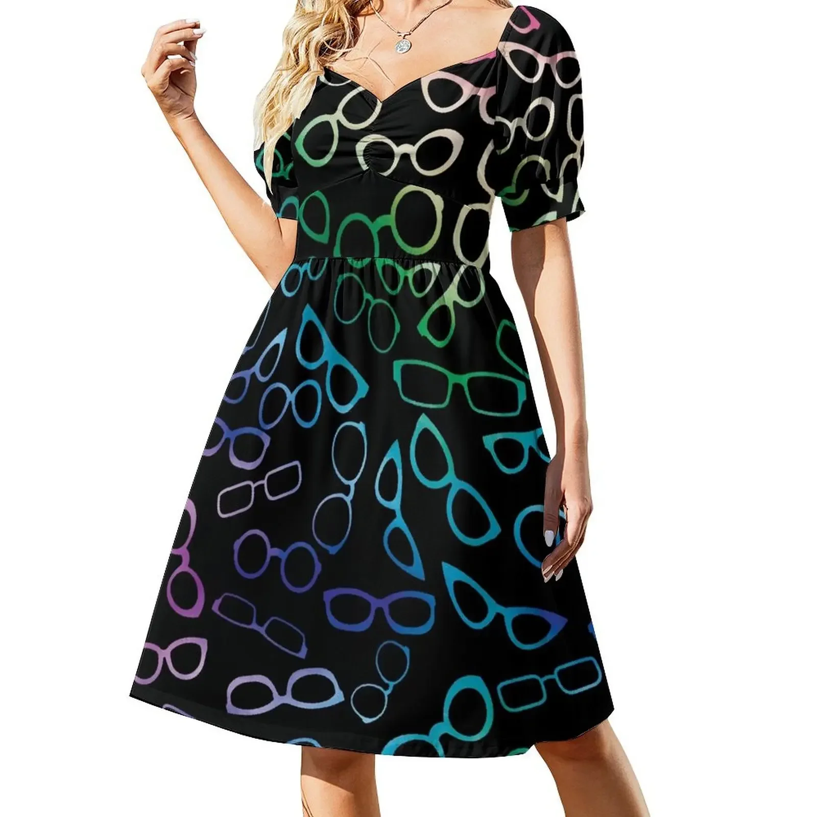 

Various Shaped Eyeglasses Pattern - Tie Dye Short-Sleeved Dress dress for woman Long dresses