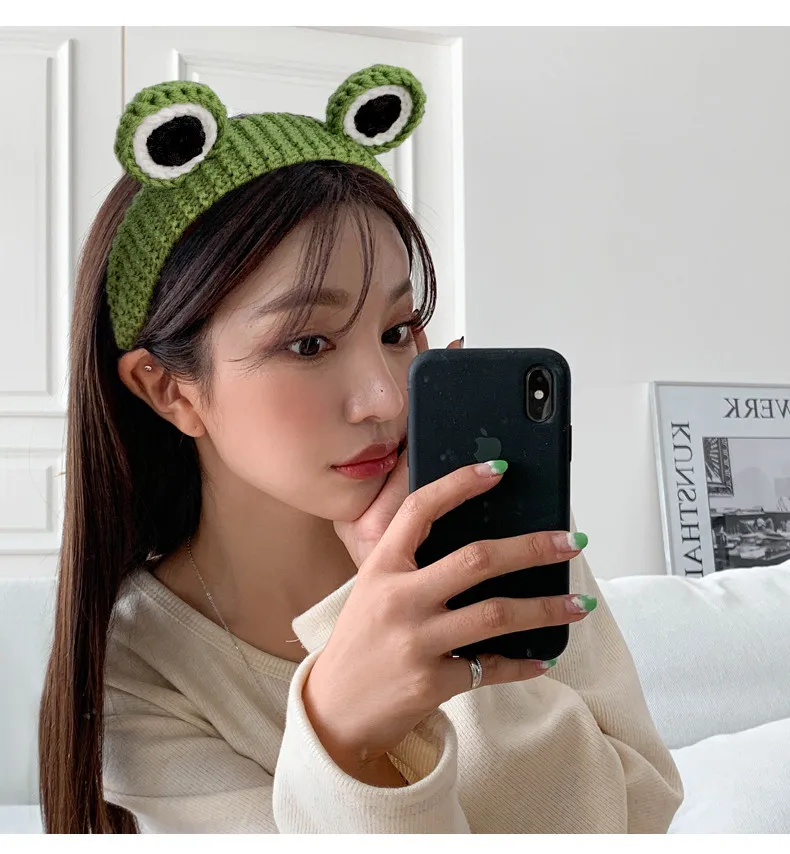 Crochet Frog Headband Women, Cute Knitted Wool Hair Band, Non Slip Wash Face Head Hoop, Autumn Winter Cartoon Hair Accessories