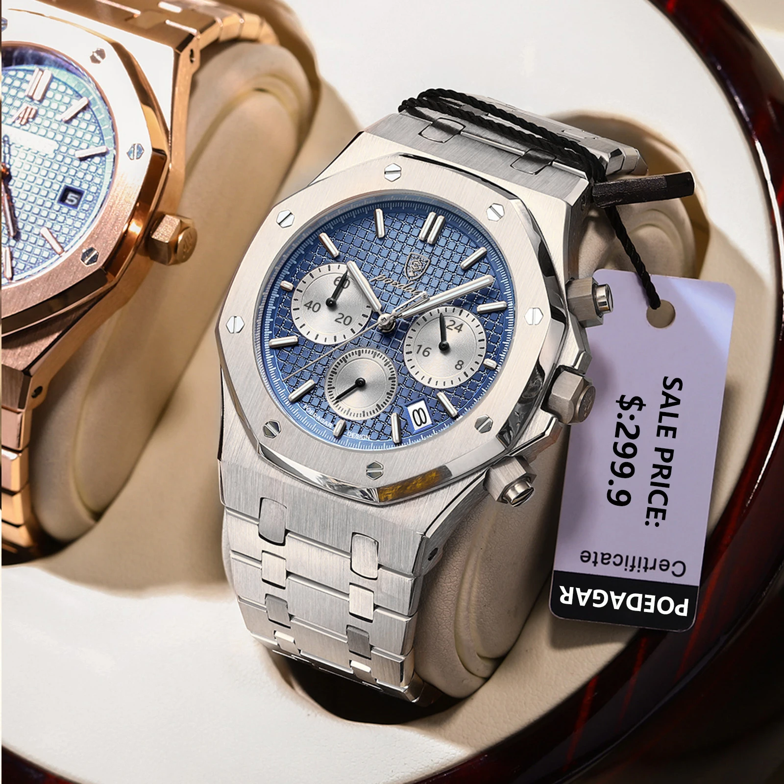 POEDAGAR Men's Watches Classic Fashion Three Dial Original Quartz Watch for Man Waterproof Luminous Date Chronograph Wristwatch