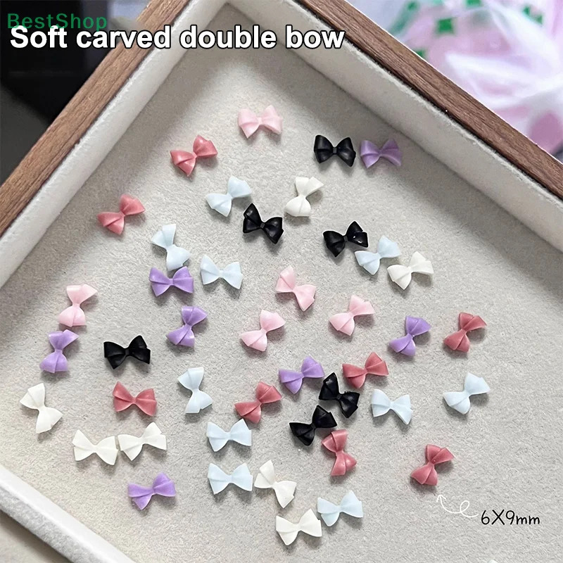 10 pçs dupla camada bowknot encantos do prego 3d doce fita arcos arte do prego strass mini resina laço manicure jóias peças diy