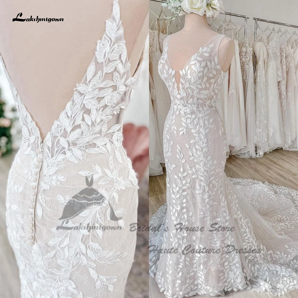 Lakshmigown-Vestidos De Casamento De Sereia De Renda De Luxo Para Mulheres, Costas Abertas, Vestidos De Noiva, Sexy, Boho, Praia, Champanhe, 2024