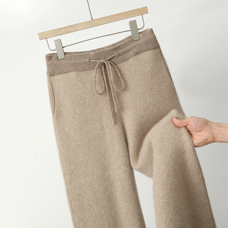 Men Mock Neck Sweater Cardigan Pants Suit Autumn Winter 100% Merino Wool Zipper Coat Thick Warm Chevron Pattern Wool Knitwear