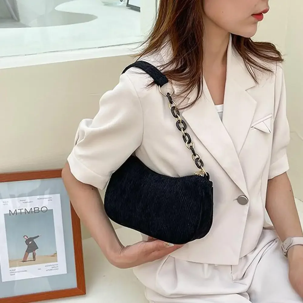 Fashion Vintage Handbags Women Autumn Winter Corduroy Underarm Bag  Zipper Shoulder Small Bags Female Soft Casual Clutch Handbag