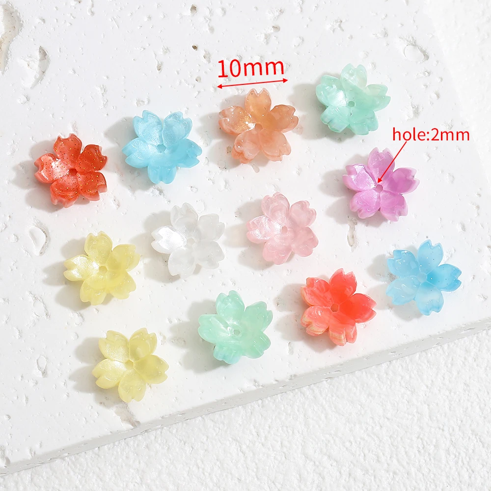 10/20/50pcs Resin Flower Beads Caps Cherry Blossoms Petal Charms Pendants Loose Spacer Bead for Earrings Hair Jewelry Making DIY