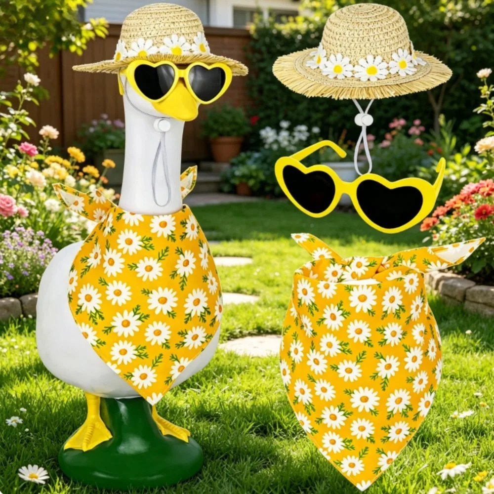 Lawn Goose Summer Accessories Straw Hat & Bandana Set for Garden Decor Exclude Goose