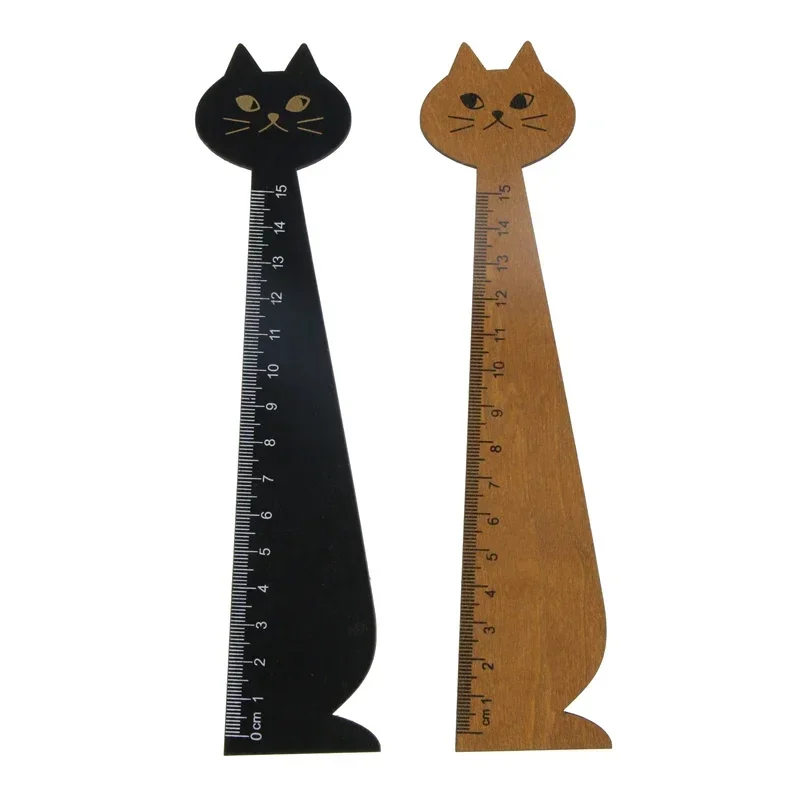 Kawaii Cat Styling Régua, Bonito Régua Reta De Madeira Animal, Presente para Crianças, Material Escolar, Papelaria, Preto, Amarelo, 15cm, 1 Pc