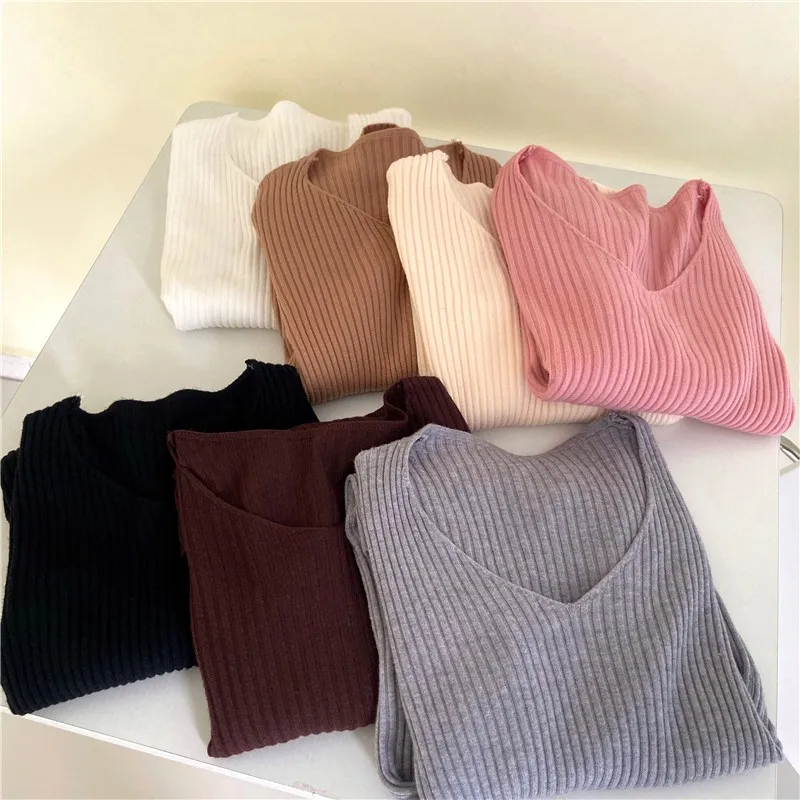 2024 Jesienno-zimowe swetry damskie Casual Sweter z dzianiny z długim rękawem Sweter Femme Basic Solid Jersey Tops Fashion Clothes