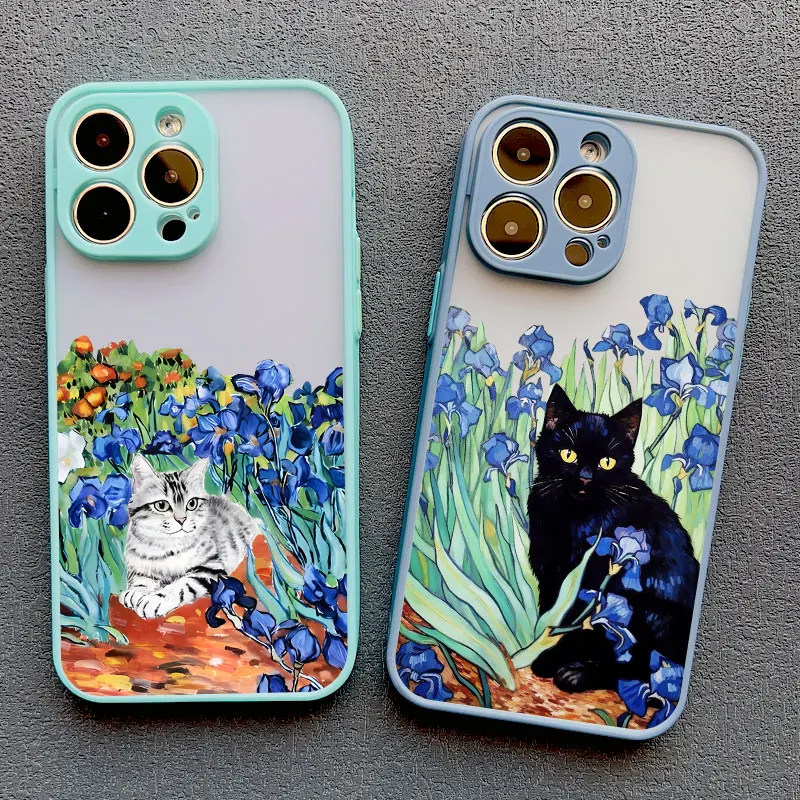 Claude Monet Funny Cat Art Phone Case For iPhone 14 15 Pro Max Plus 16 11 12 13 Pro Max Mini X XR XS 7 8 Cover Shockproof Coque