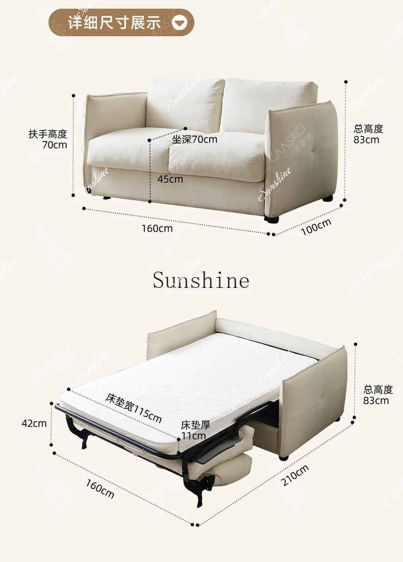 Small apartment folding sofa bed integrated dual-purpose living room double study multi-functional sofa  FT
