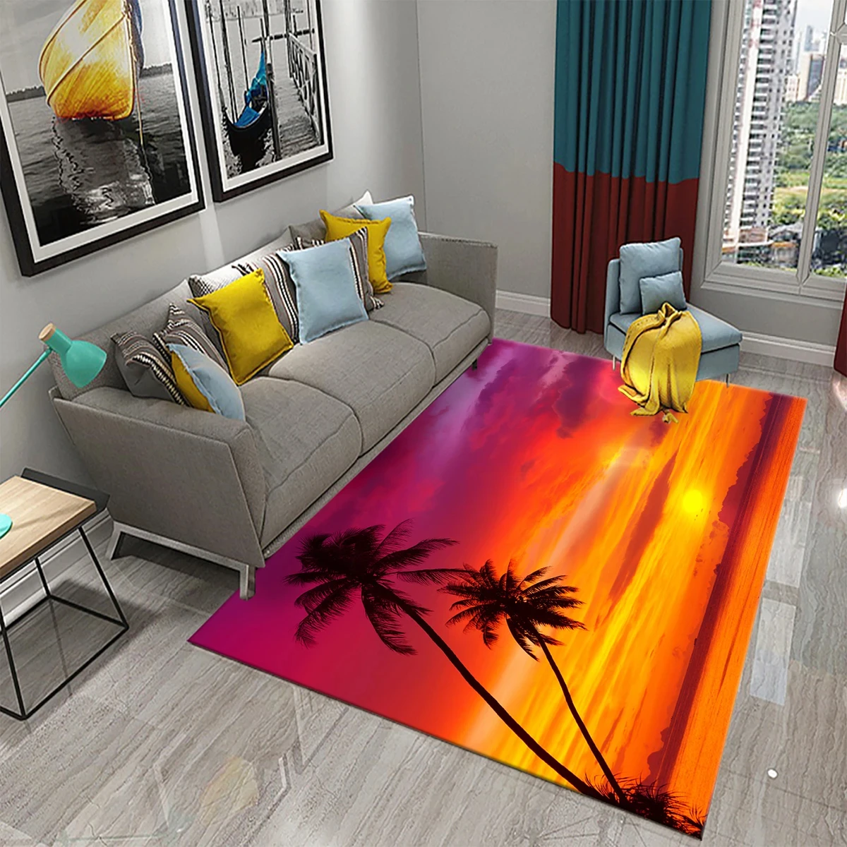 

Sunset Landscape Carpet Red Evening Glow Rug Cute Beautiful Sky Floor Mat Living Room Bedroom Sofa Children's Room Decor Rugs