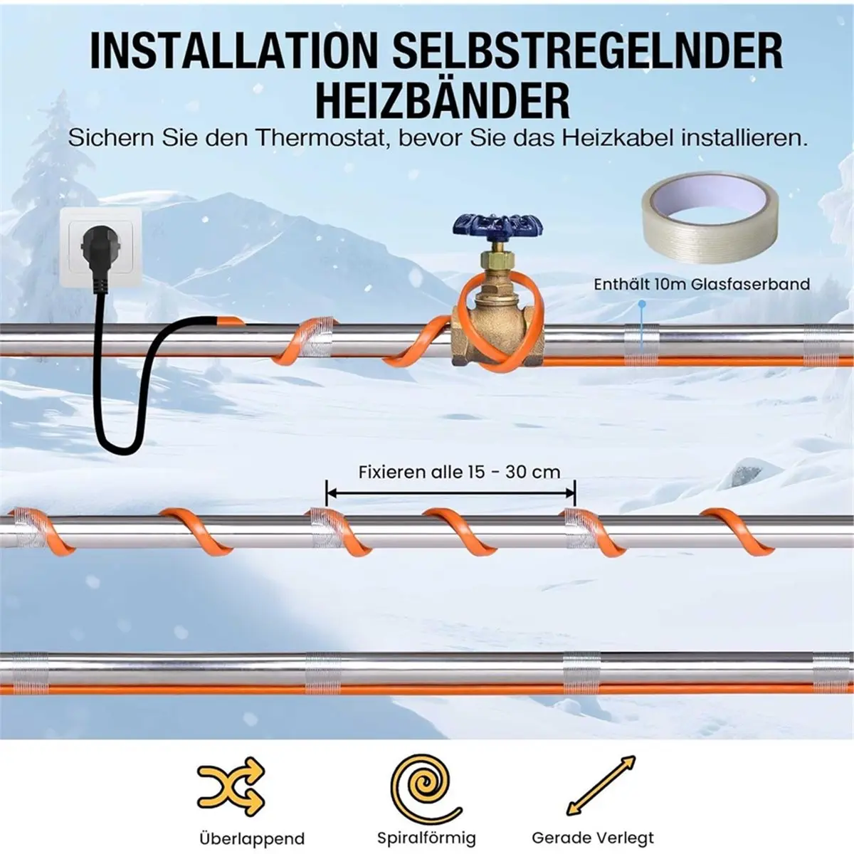 الصقيع حماية كابل التدفئة 4 متر كابل التدفئة التدفئة التيار التدفئة الذاتي تنظيم مقاوم للماء لأنابيب المياه الاتحاد الأوروبي التوصيل