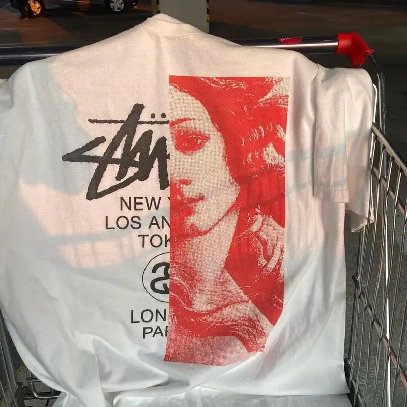 2025 Nuovo design retrò modello di stampa metà casual T-shirt a maniche corte gotico Y2K Premium Street Wear puro cotone unisex