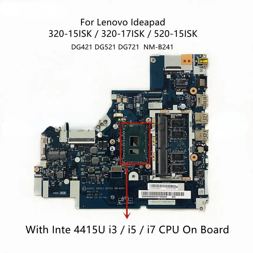 

Для Lenovo 320-15ISK основная плата i3 i5 i7 CPU 0G/4GB-RAM 5B20N86271-NM-B241