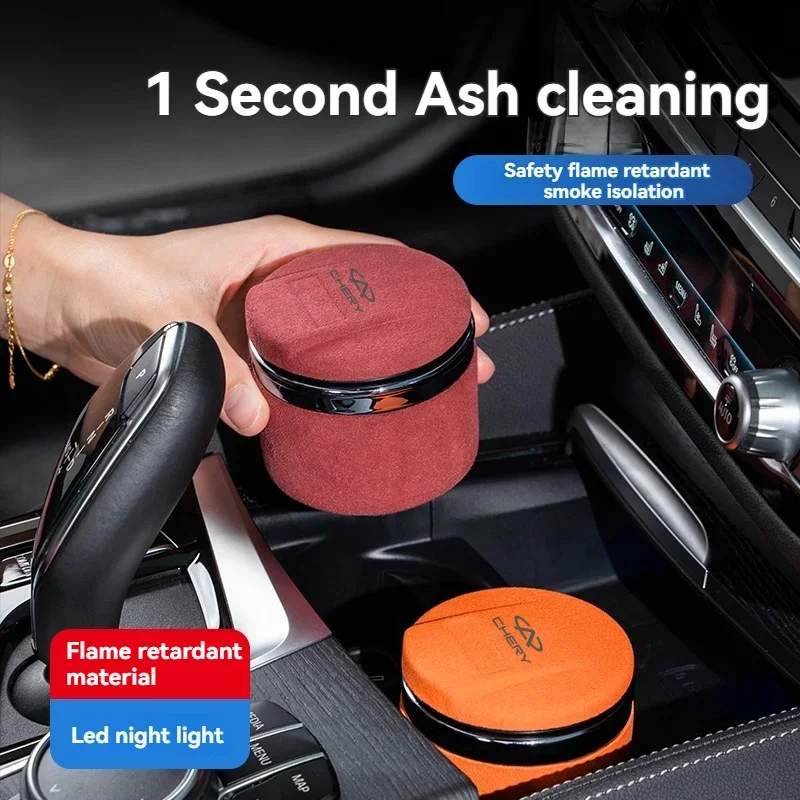 Car Suede Ashtray With Blue-Ray LED Light Creative Ceramic Ashtray Cigarette Holder with logo For Chery Car Accessories