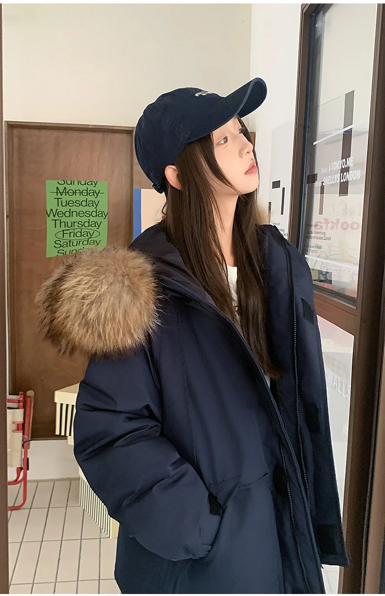 

Parkas Hooded Long Puffer Womens Fall Slim-Fitting Fabric Hoodie Lacing Hiking Side-Button Splicing Raw Adjustable Panelled Girl