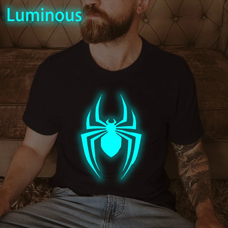 

Men's Harajuku Spider Funny Print T Shirt Luminous Style Crewneck Male Tshirts Short Sleeve Glowing Streetwear Homme Camiseta