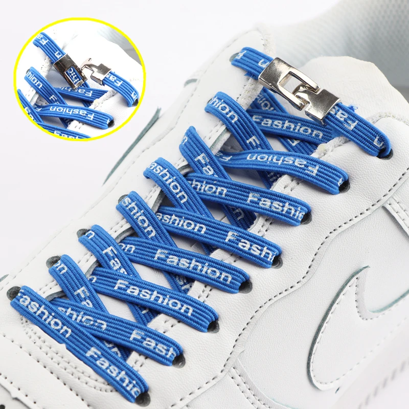 

No Tie Shoelaces Flat Metal lock Cross buckle Elastic Shoelace Suitable for all shoes Children and adults Lazy Laces 1 Pair