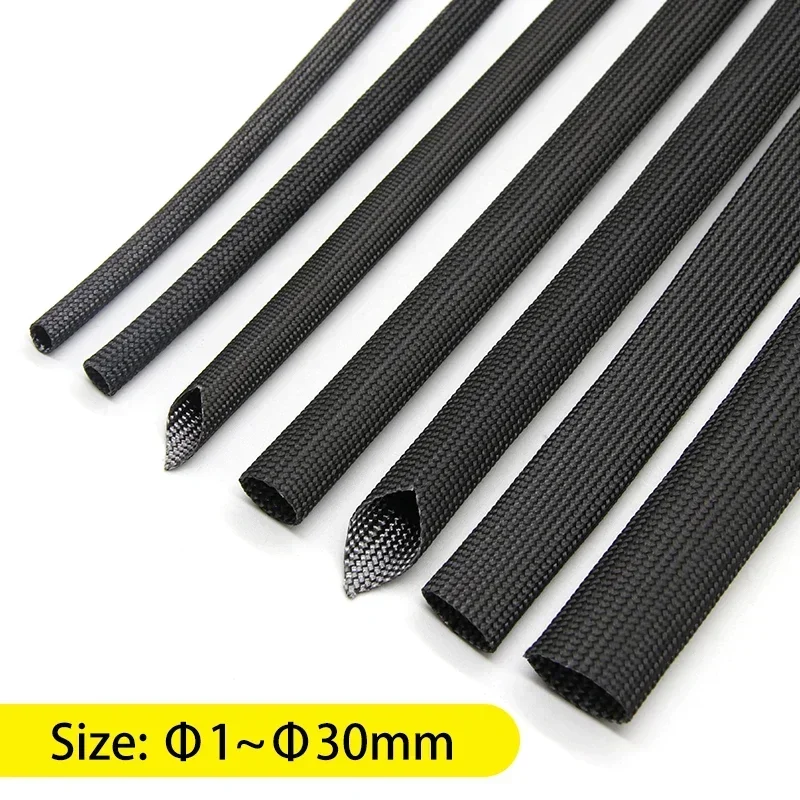 1/2/5m Black Fiberglass Tube ID1mm ~ 30mm 600 Deg.C Flame Resistant Chemical Glass Fiber Braided Sleeve Wire Protect Sheath