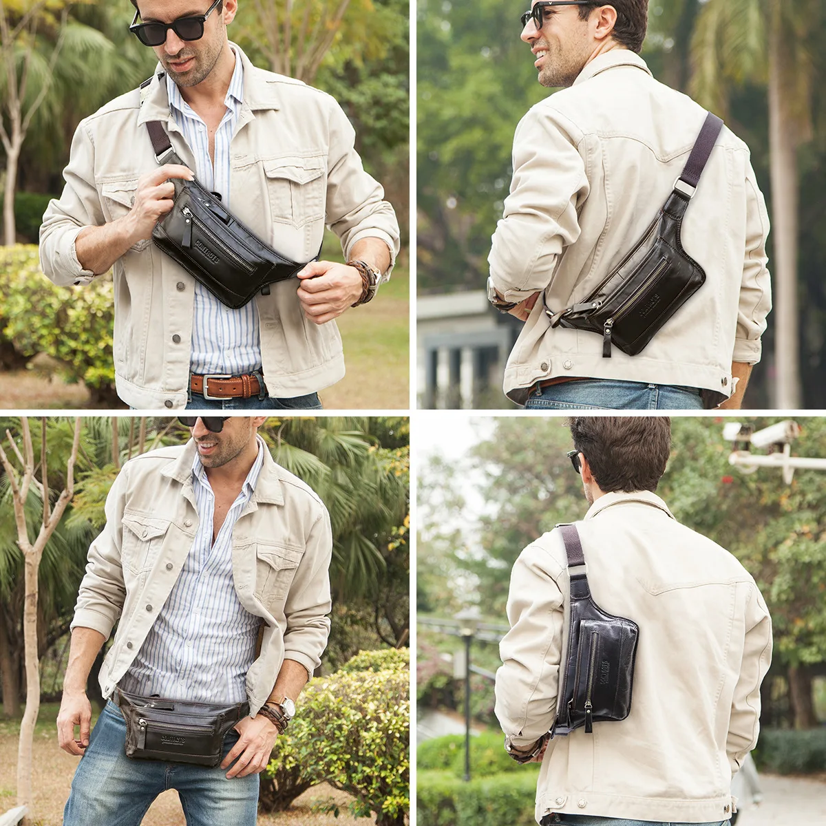 Cowhine multi-layer men's waist bag mobile phone storage large capacity senior men's chest bag