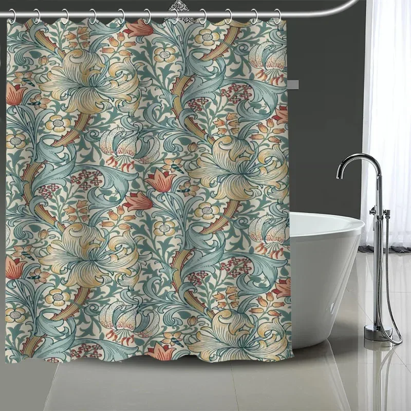 William Morris Art Custom Pattern Polyester Bath Curtain 180x180cm Shower Curtains DIY Bath Screen Printed Curtain For Bathroom