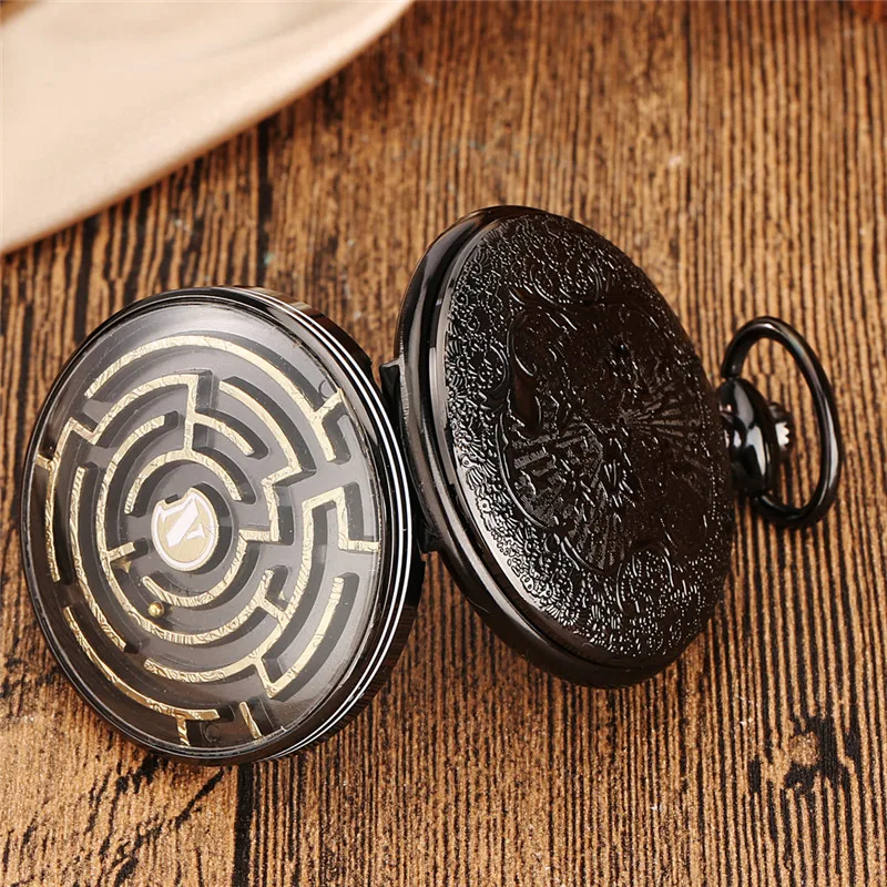 Creative Maze Game Cover Rolling Ball Design Unisex Quartz Pocket Watch Roman Number Compass Dial Necklace Pendant Chain