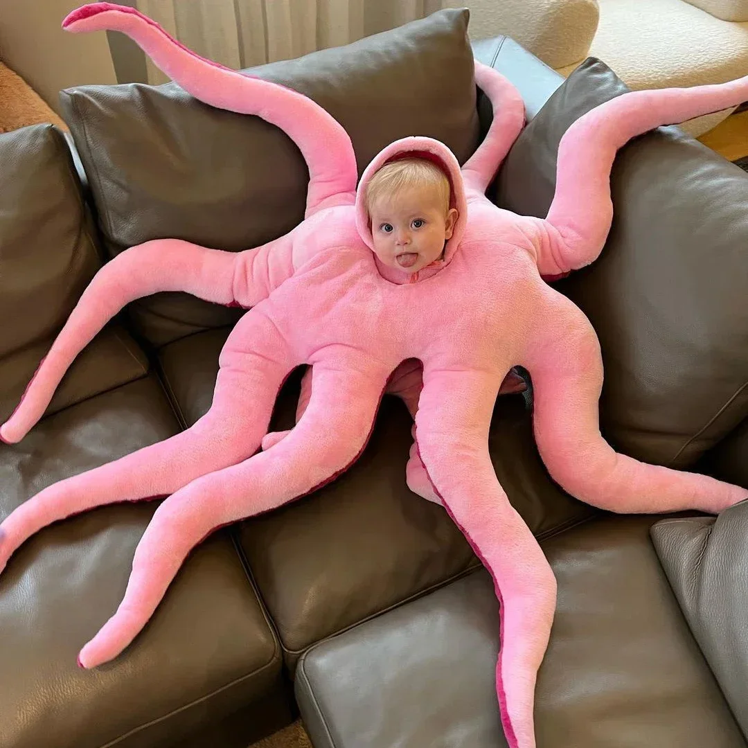 2024NEW Octopus Cosplay For Newborn Baby Halloween Costumes Pink Cushion Christmas Pillow Romper